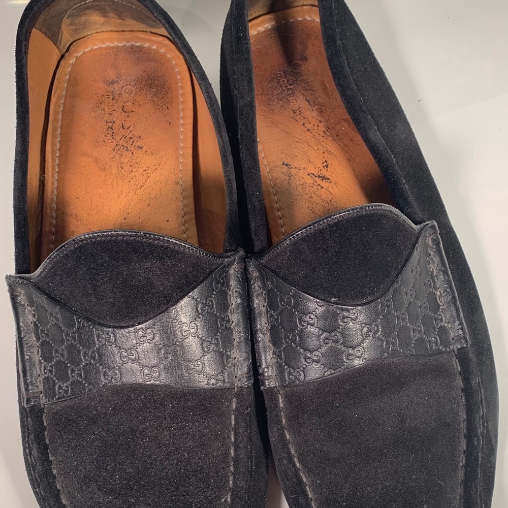 Gucci driving loafers black suede authentic GG